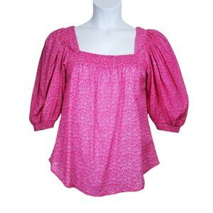 Aspiga Womens Puff Sleeve Pink Floral Print Top Size M